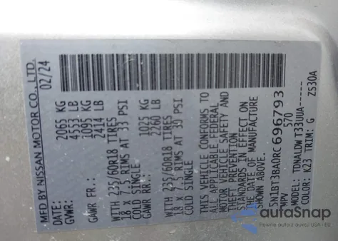 2024 Nissan Rogue Sv Fwd из США, поврежденный, VIN 5N1BT3BA0RC696793